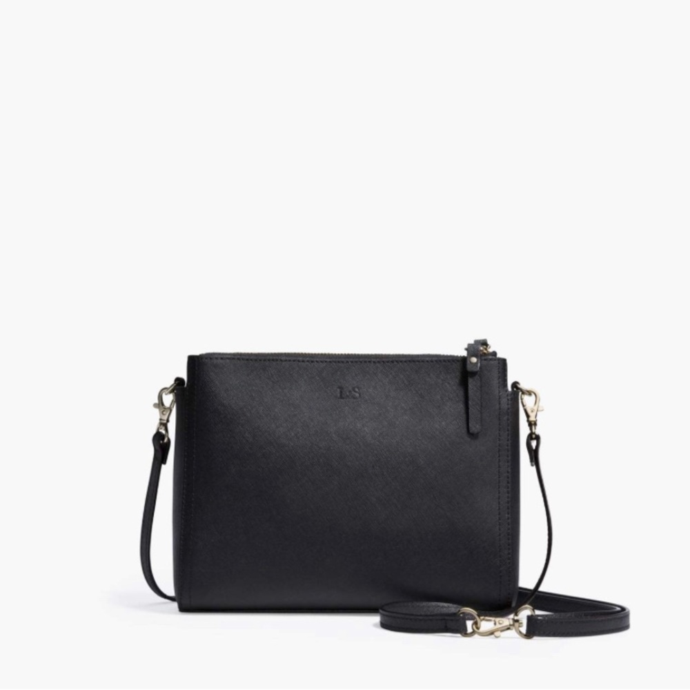 Lo & Sons Pearl Crossbody Bag, Black w Gold Hardware Saffiano Leather